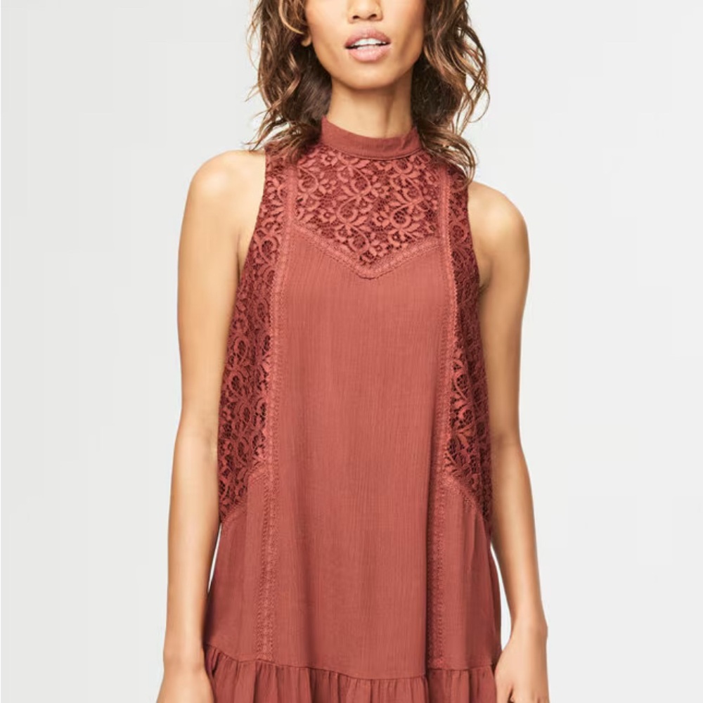 Aeropostale - Solid High-Neck Ruffle Shift Dress